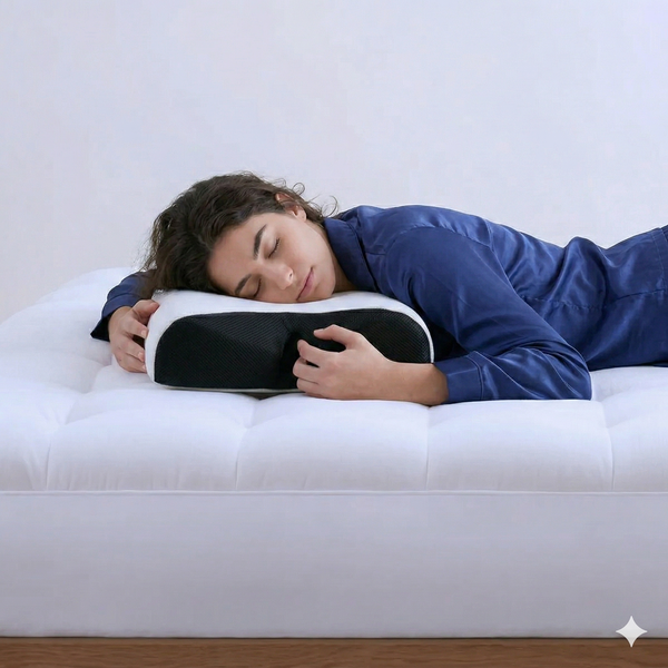 Stomach sleeper supported by the CloudAlign pillow