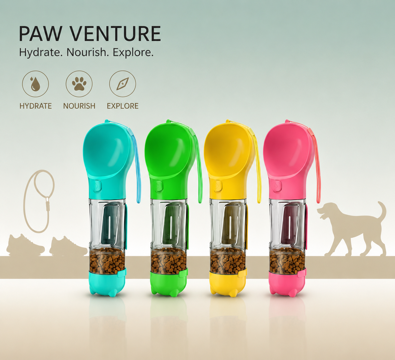 5 in 1 Portable Dog Water Bottle & Treat Container