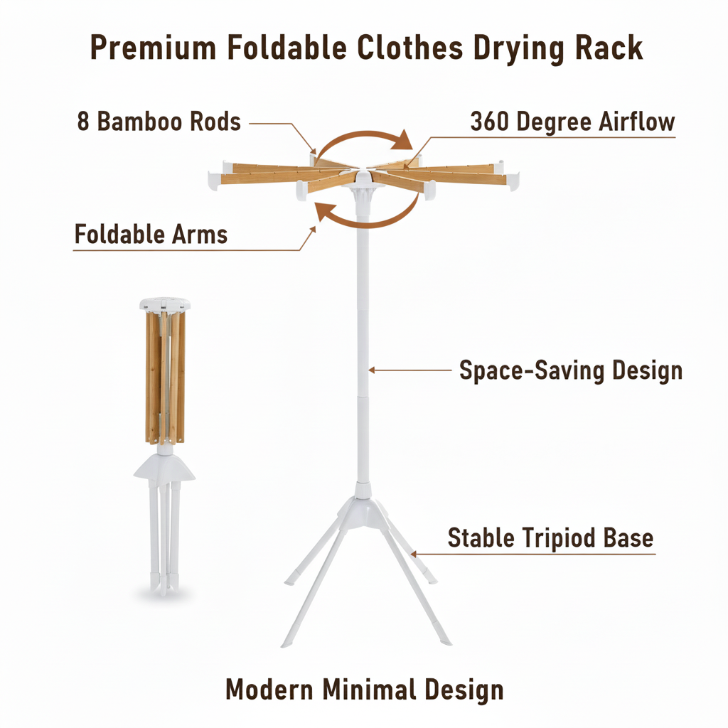 Bamboo 360° Foldable Clothes Drying Rack